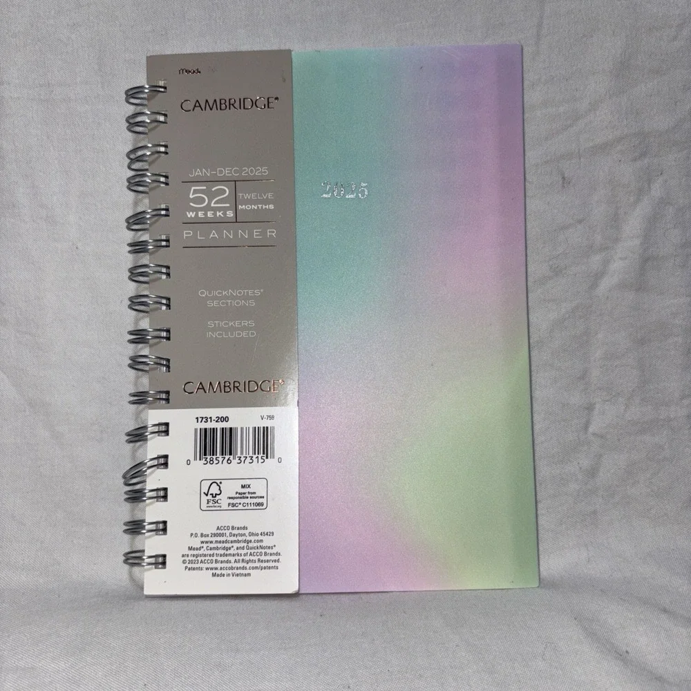Cambridge Ombre 2025 Weekly Monthly Planner Multicolor Stylish Durable 5.5x8.5